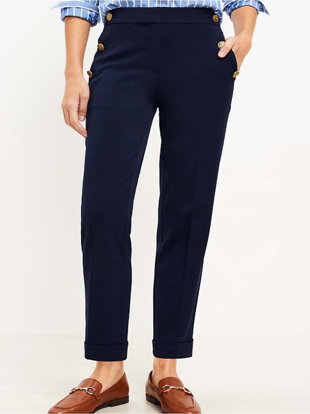 LOFT Navy Devin Slim Sailor Ankle Pants - size 12